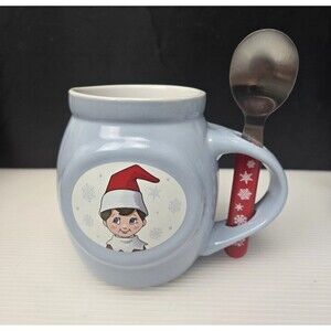 Elf Hot Cocoa Hot Chocolate Mug Cup Christmas Blue With Spoon CCA & B 2020